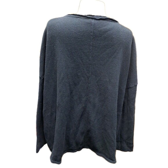 Anthropologie Thermal Waffle Knit Top Women's Sz S Black Boxy Oversized Raw Edge - Picture 7 of 8